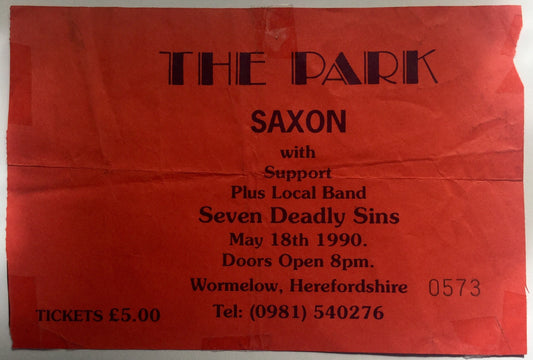 Saxon Original Used Concert Ticket The Park Hall Ballroom Wormelow 18th May 1990