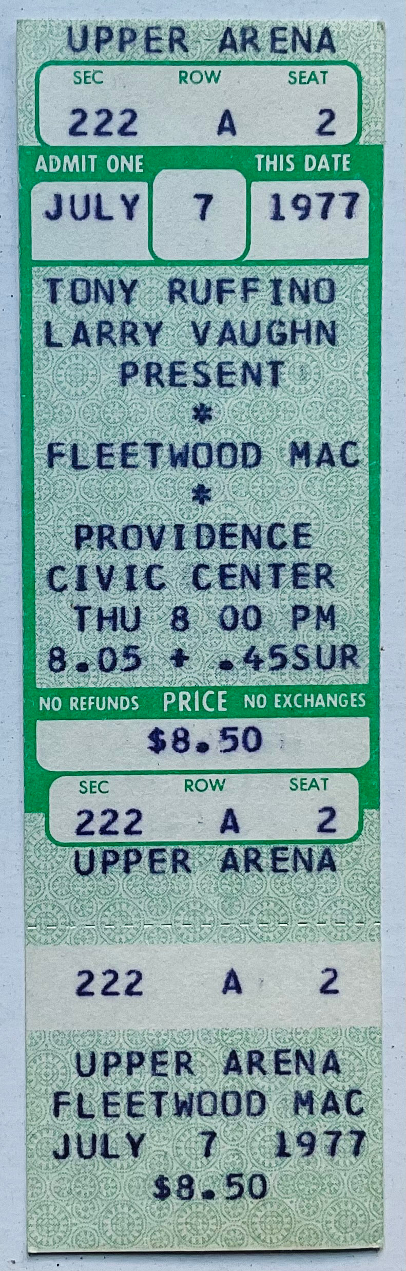 Fleetwood Mac Original Unused Concert Ticket Providence Civic Center 7th Jul 1977