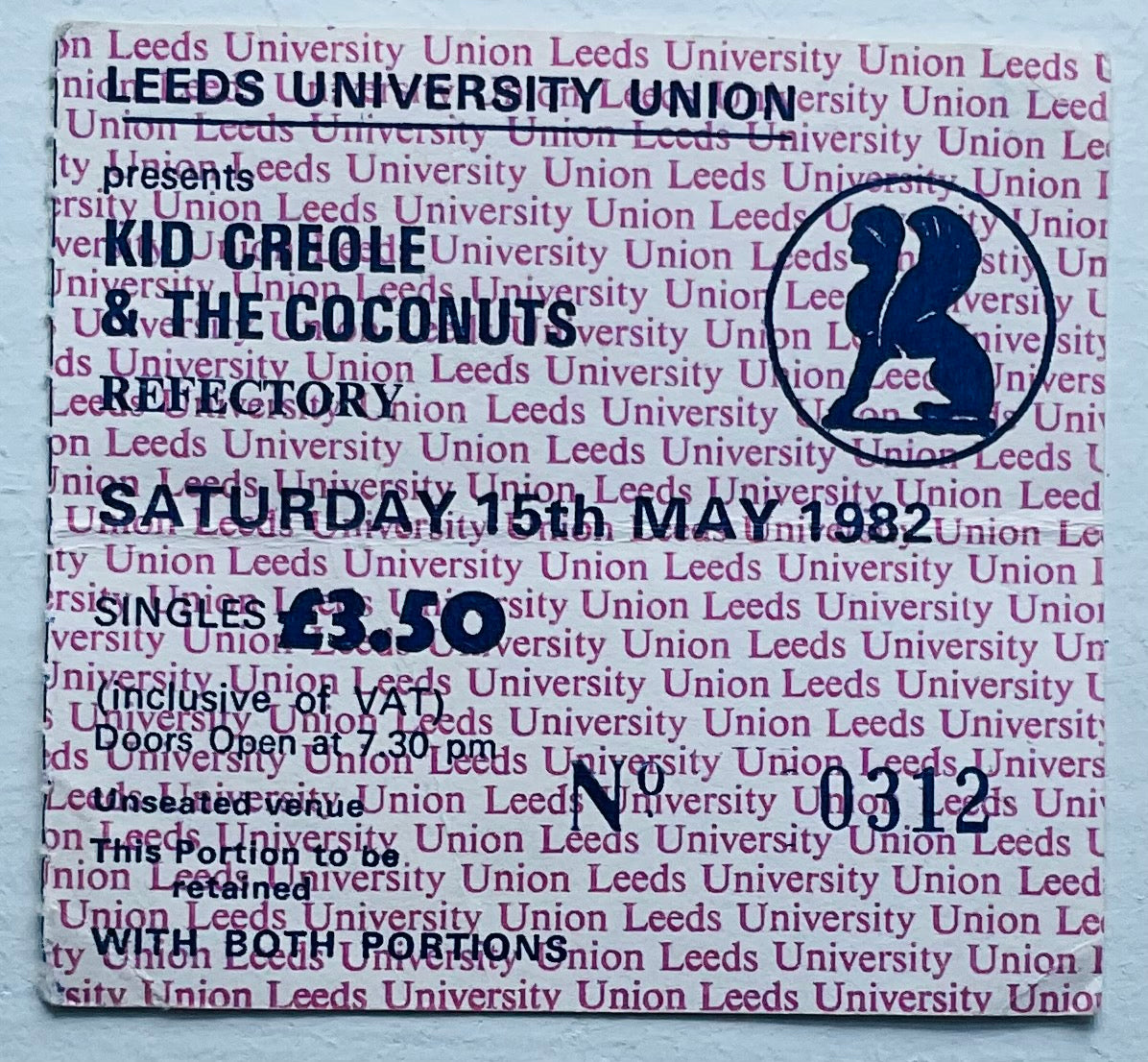 Kid Creole & the Coconuts Original Used Concert Ticket Leeds University 15th May 1982