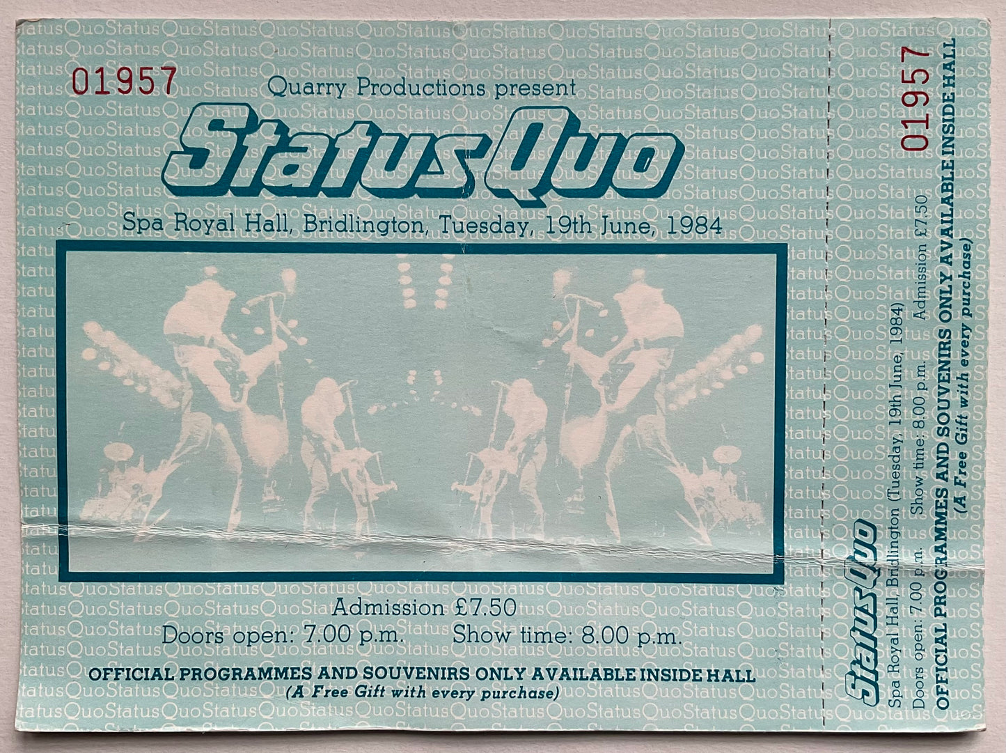 Status Quo Original Unused Concert Ticket Spa Royal Hall Bridlington 19th Jun 1984