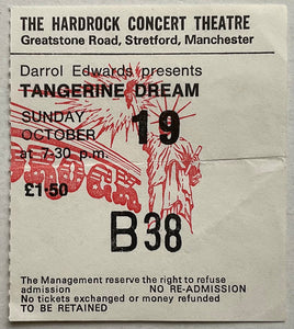 Tangerine Dream Original Used Concert Ticket Hardrock Theatre Manchester 19th Oct 1975