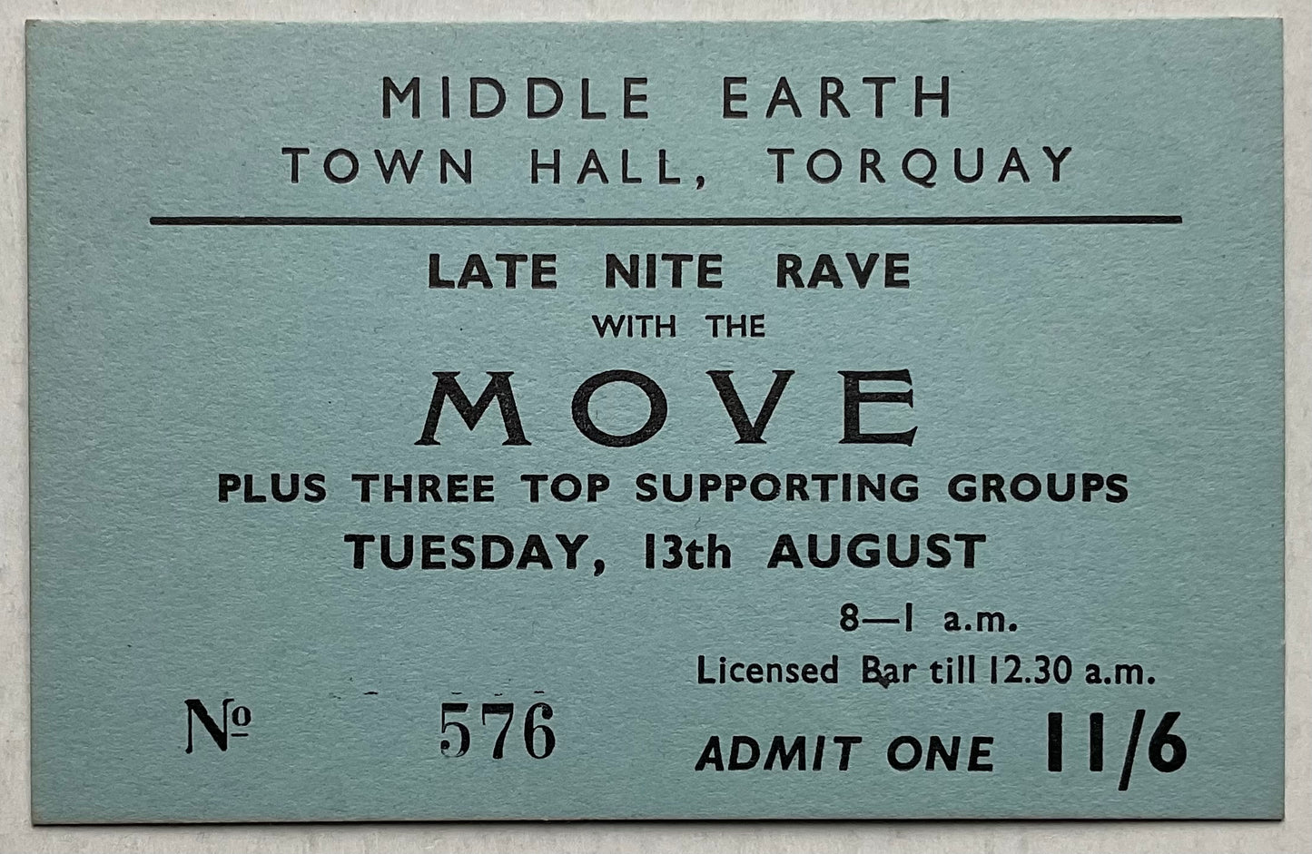Move Original Concert Ticket Town Hall Torquay 1968