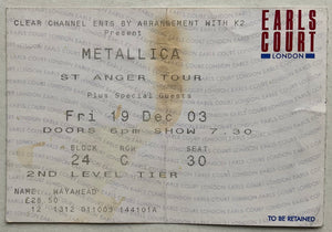 Metallica Original Used Concert Ticket Earls Court London 19th Dec 2003