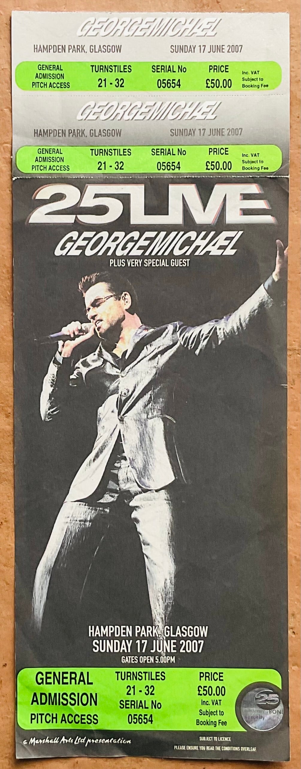 George Michael Original Unused Concert Ticket Hampden Park Glasgow 17th Jun 2007