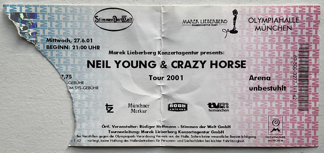 Neil Young Original Used Concert Ticket Olympiahalle Munich 27th Jun 2001