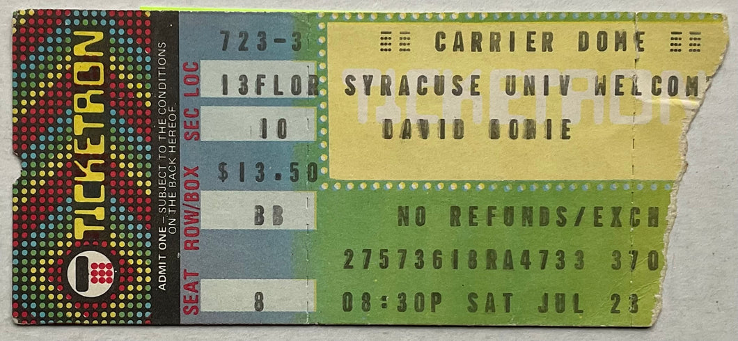David Bowie Original Used Concert Ticket Carrier Dome Syracuse 23rd Jul 1983