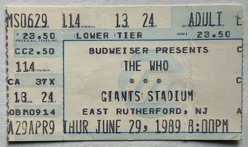 Who Original Used Concert Ticket Giants Stadium New York 29th Jun 1989