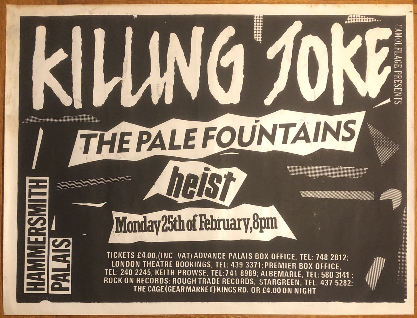 Killing Joke Original Concert Gig Poster Hammersmith Palais London 25th Feb 1985
