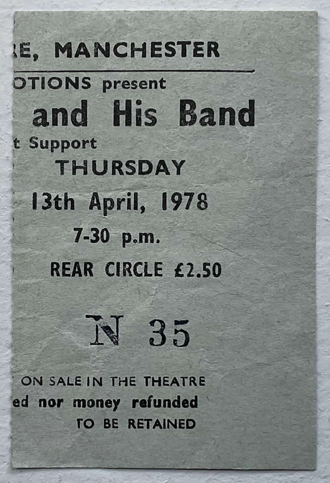 Rory Gallagher Original Concert Ticket Apollo Theatre Manchester 13th Apr 1978