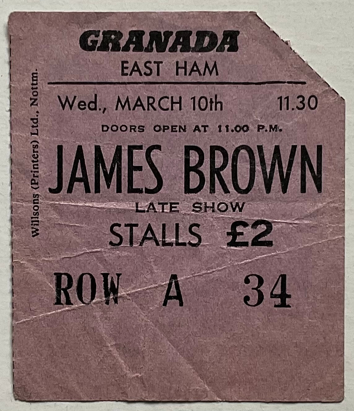 James Brown Original Used Concert Ticket Granada Theatre East Ham 10th Mar 1965