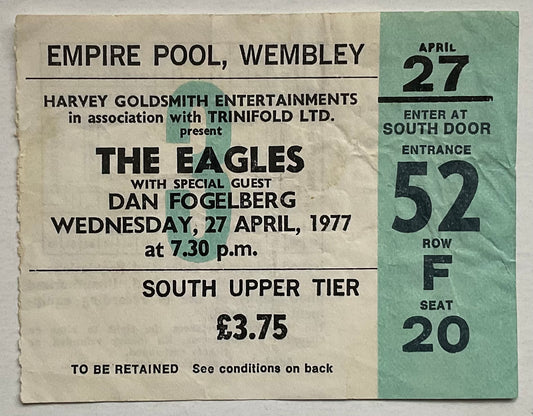 Eagles Original Used Concert Ticket Empire Pool Wembley London 27th Apr 1977