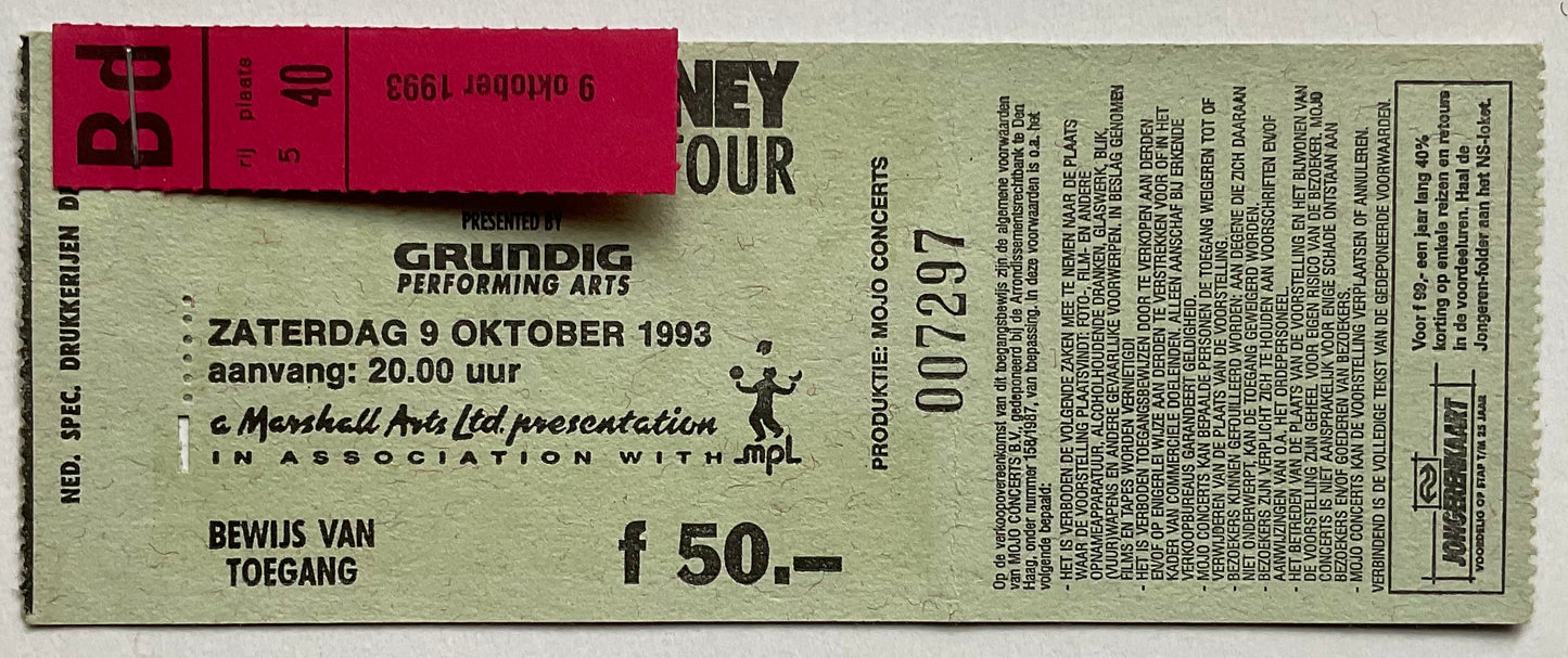 Beatles Paul McCartney Unused Concert Ticket Ahoy Rotterdam 9th Oct 1993