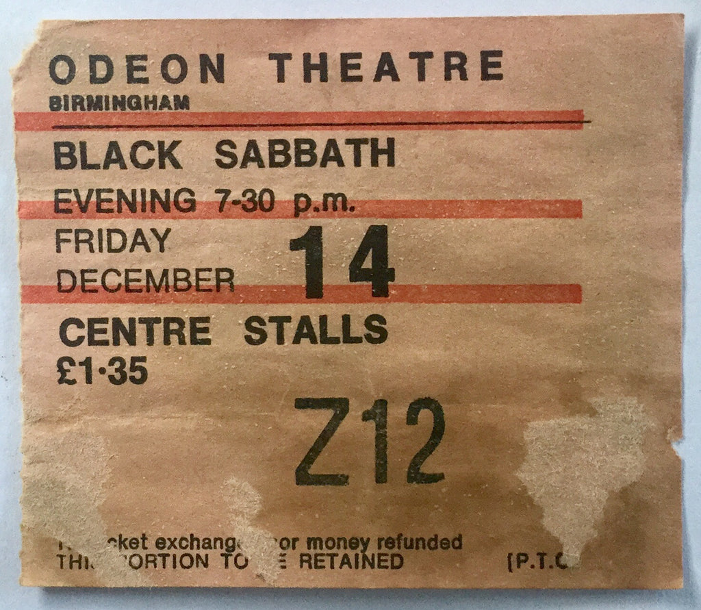 Black Sabbath Original Used Concert Ticket Odeon Theatre Birmingham 14th Dec 1973