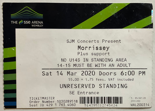 Morrissey Original Used Concert Ticket SSE Wembley Arena London 14th Mar 2020
