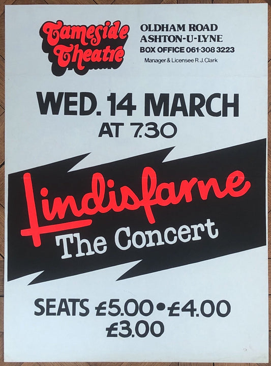 Lindisfarne Original Concert Tour Gig Poster Thameside Theatre Ashton Under Lyne 14th Mar 1984