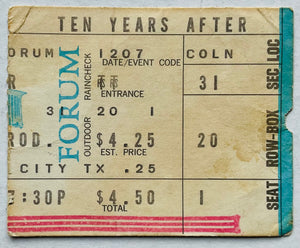 Ten Years After Original Used Concert Ticket Forum Los Angeles 7th Dec 1972