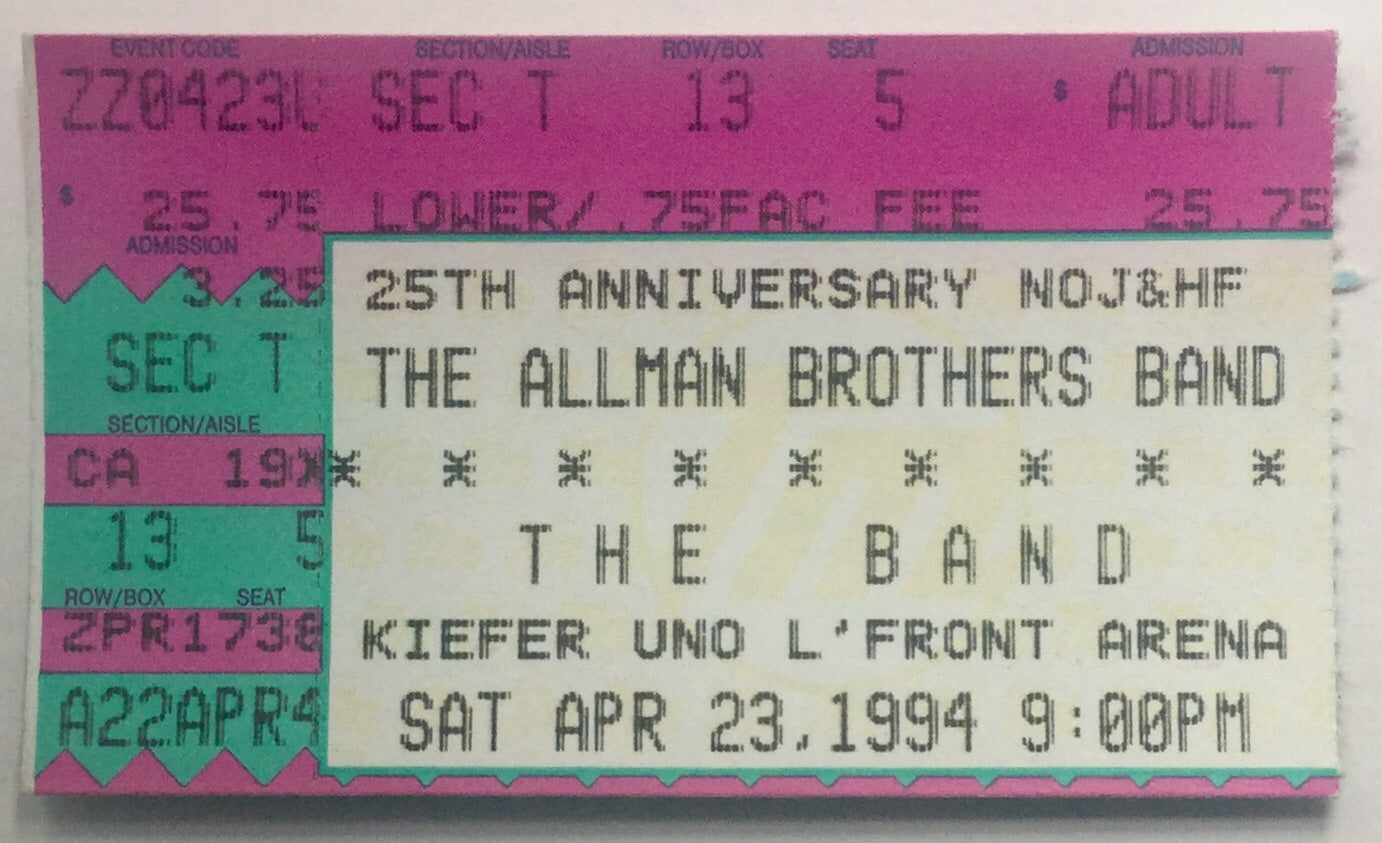 Allman Brothers Original Used Concert Ticket Kiefer UNO Lakefront Arena New Orleans 23rd Apr 1994