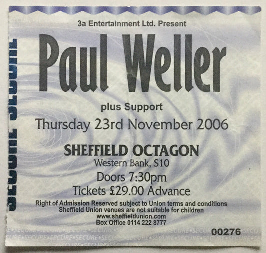 Paul Weller Original Used Concert Ticket Sheffield 23rd Nov 2006