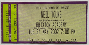 Neil Young Original Used Concert Ticket Brixton Academy London 21st May 2002