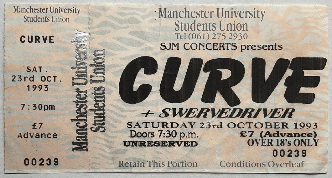 Curve Original Unused Concert Ticket Manchester University 23rd Oct 1993