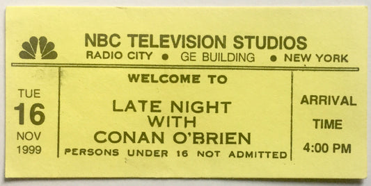 David Bowie Original Complete Concert Ticket NBC Studios New York 16th Nov 1999