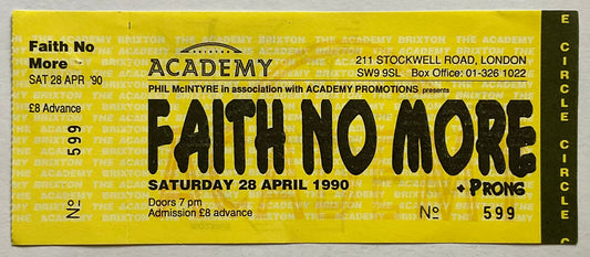 Faith No More Original Unused Concert Ticket Brixton Academy London 28th Apr 1990