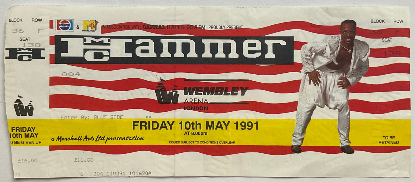 MC Hammer Original Unused Concert Ticket Wembley Arena London 10th May 1991