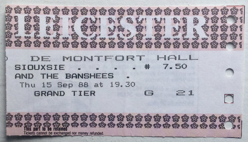 Siouxsie & the Banshees Original Used Concert Ticket De Montfort Hall Leicester 15th Sept 1988