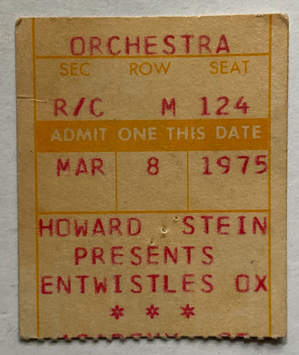 Who Ox John Entwistle Original Used Concert Ticket Academy of Music New York 8th Mar 1975