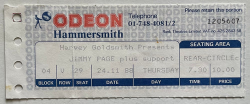 Led Zeppelin Jimmy Page Original Used Concert Ticket Hammersmith Odeon London 24th Nov 1988