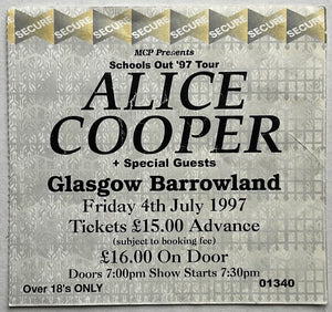 Alice Cooper Original Used Concert Ticket Barrowland Glasgow 4th Jul 1997
