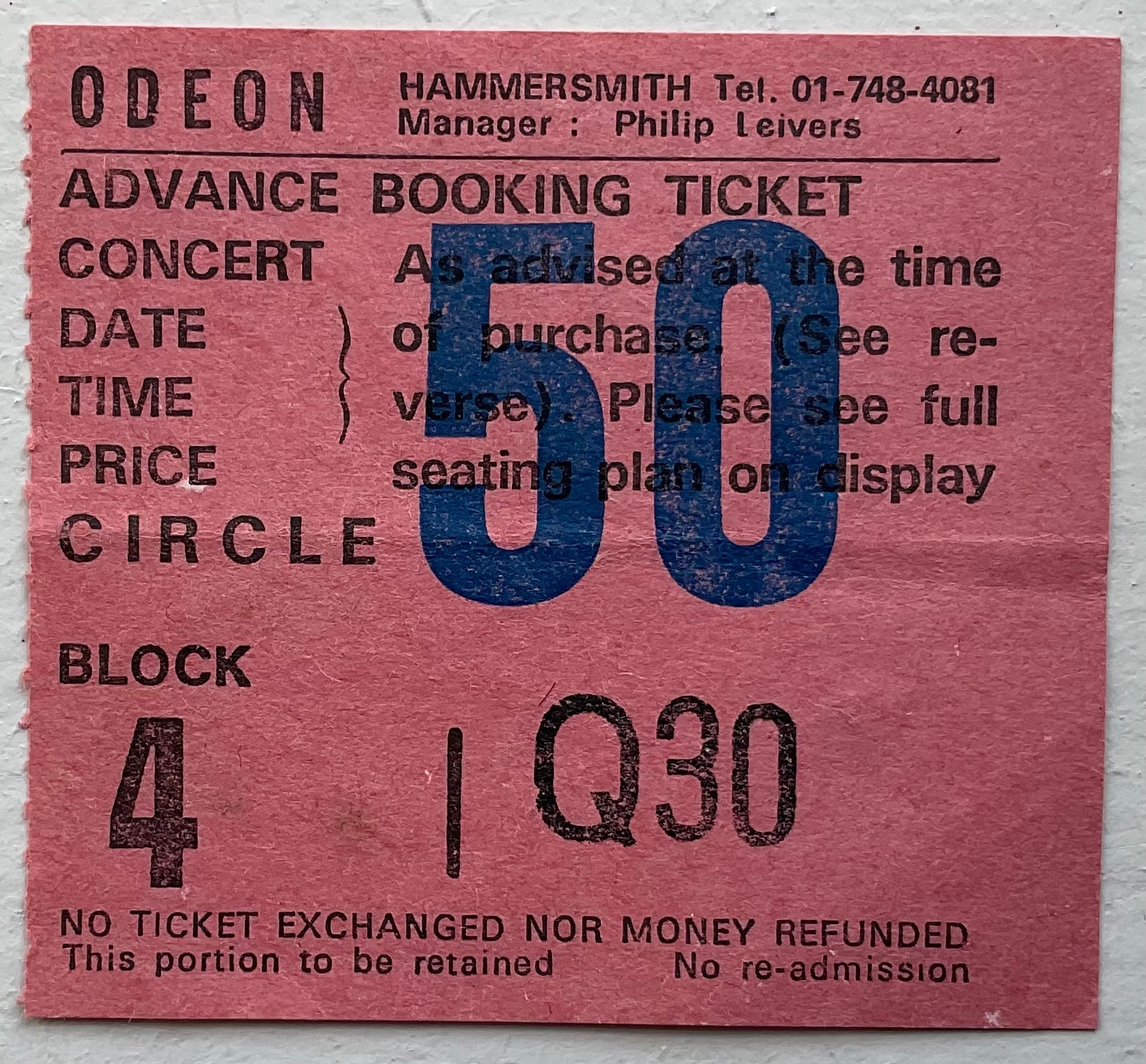 Marillion Original Used Concert Ticket Hammersmith Odeon London 17th Apr 1983