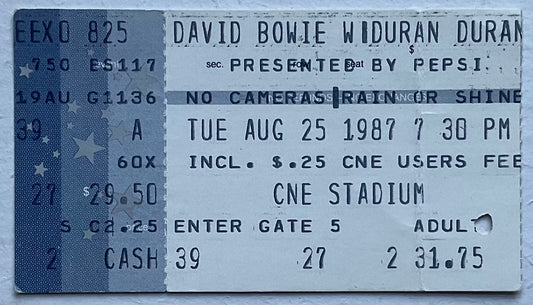 David Bowie Original Used Concert Ticket CNE Stadium Toronto 25th Aug 1987