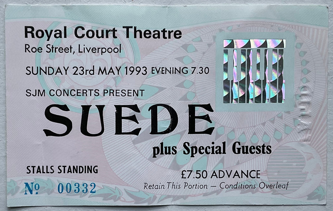 Suede Original Early Used Concert Ticket Royal Court Theatre Liverpool 23rd May 1993