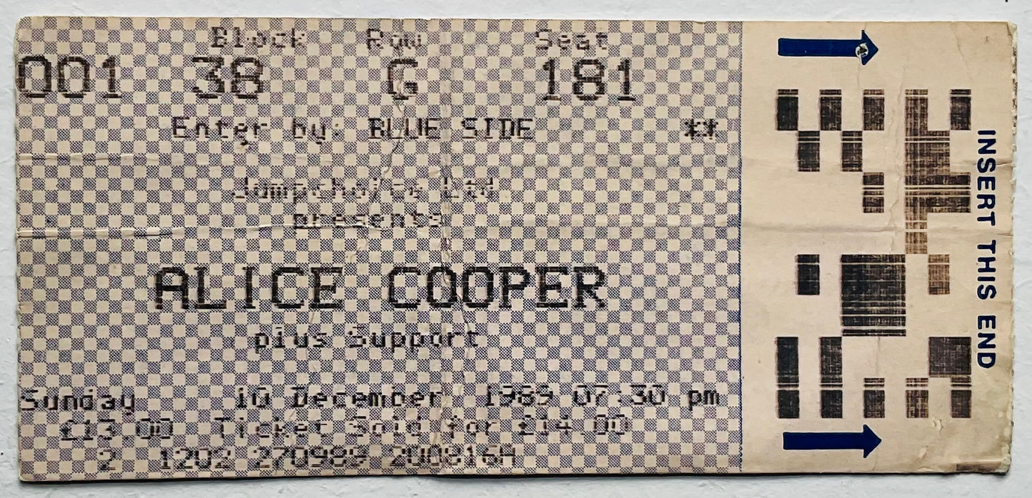 Alice Cooper Original Used Concert Ticket Wembley Arena London 10th Dec 1989