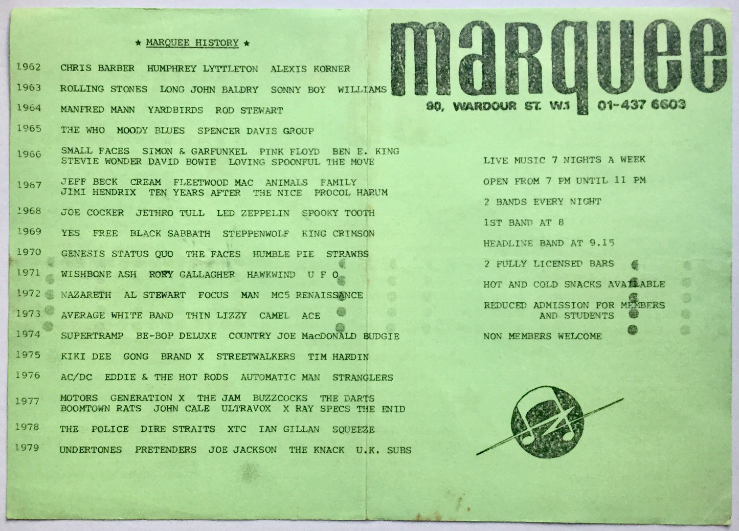 Slade Q Tips Girlschool Original Concert Handbill Flyer Marquee Club London June 1980
