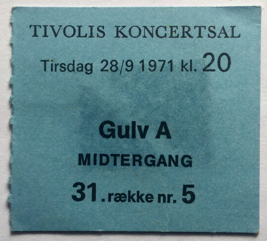 Rory Gallagher Original Used Concert Ticket Tivolis Koncertsal Copenhagen 28th sept 1971