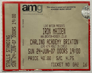 Iron Maiden Original Used Concert Ticket Brixton Academy London 24th Jun 2007