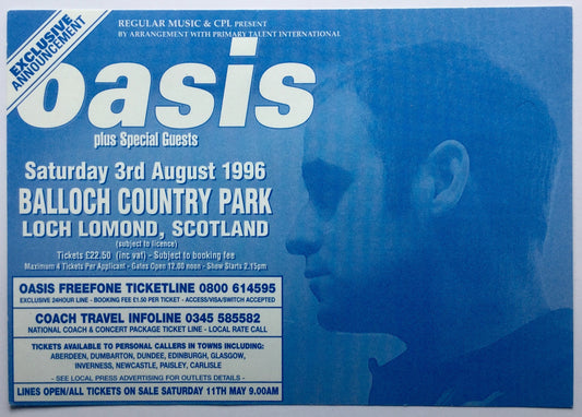 Oasis Original Concert Handbill Flyer Loch Lomond 3rd Aug 1996