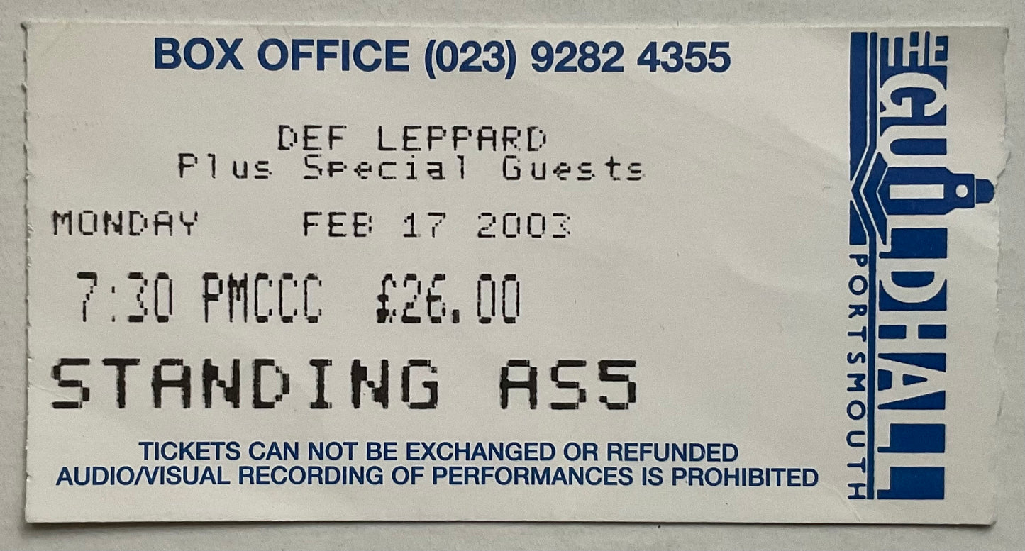 Def Leppard Original Used Concert Ticket Guildhall Portsmouth 17th Feb 2003