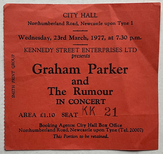 Graham Parker Original Used Concert Ticket City Hall Newcastle 23rd Mar 1977