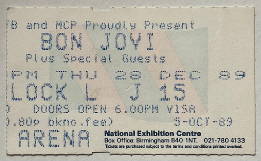 Bon Jovi Original Used Concert Ticket NEC Arena Birmingham 28th Dec 1989