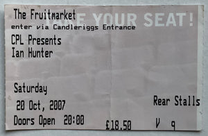 Ian Hunter Original Used Concert Ticket The Fruitmarket Glasgow 20th Oct 2007