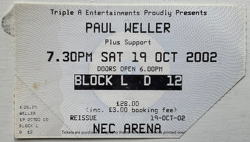 Paul Weller Original Used Concert Ticket NEC Arena Birmingham 19th Oct 2002