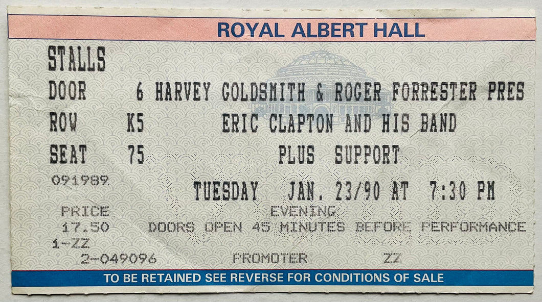 Eric Clapton Original Used Concert Ticket Royal Albert Hall London 23rd Jan 1990