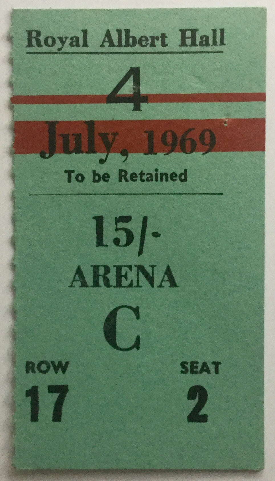 Chuck Berry Original Used Concert Ticket Royal Albert Hall London 4th July 1969