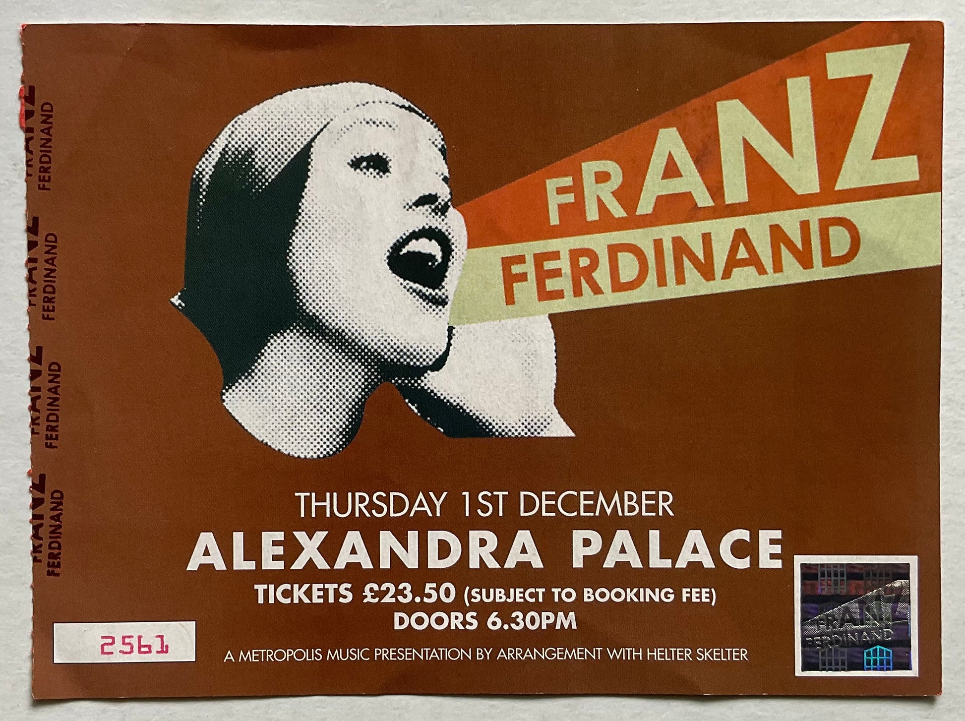 Franz Ferdinand Original Used Concert Ticket Alexandra Palace London 1st Dec 2005
