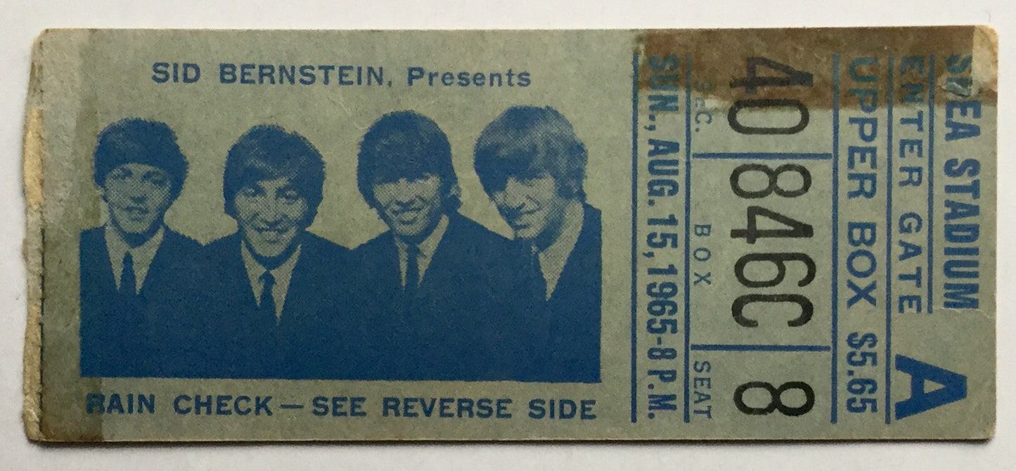 Beatles Original Used Concert Ticket Shea Stadium New York 15th Aug 1965
