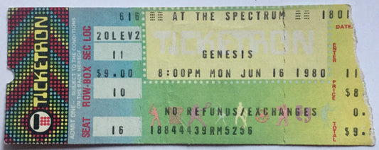 Genesis Original Used Concert Ticket The Spectrum Philadelphia 16th June 1980