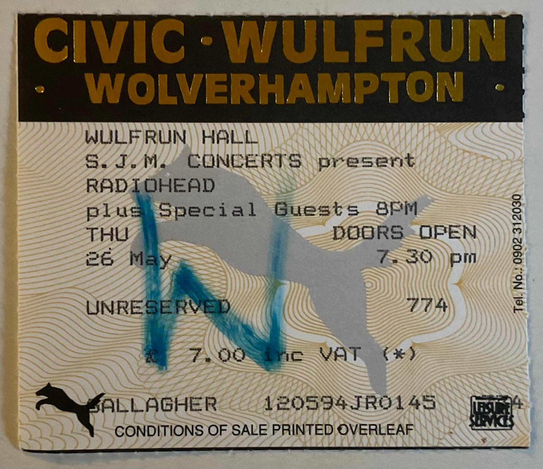 Radiohead Original Used Concert Ticket Wulfrun Hall Wolverhampton 26th May 1994